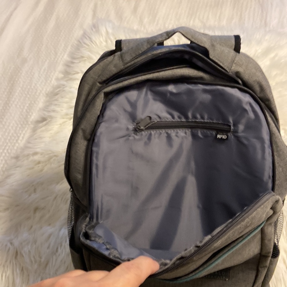 Gray Backpack BNWOT please see all pictures padded back gray and teal color - Picture 7 of 16